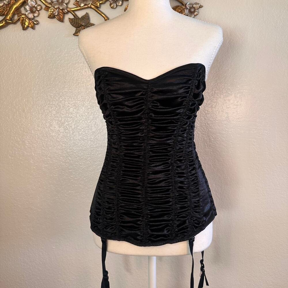 Y2k black satin lace up corset